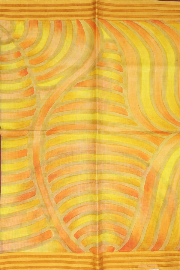 Kota Silk Saree In Yellow And Orange With Printed Design