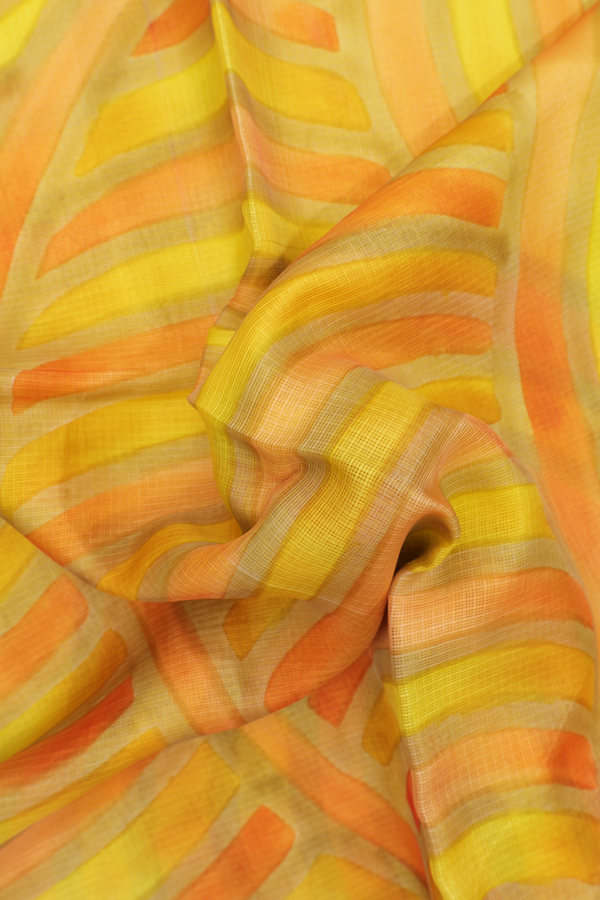 Kota Silk Saree In Yellow And Orange With Printed Design