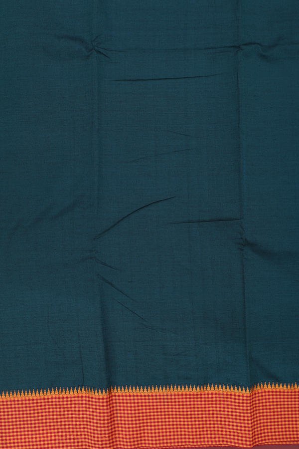 Dharwad Cotton Saree In Forest Green With Checks Border