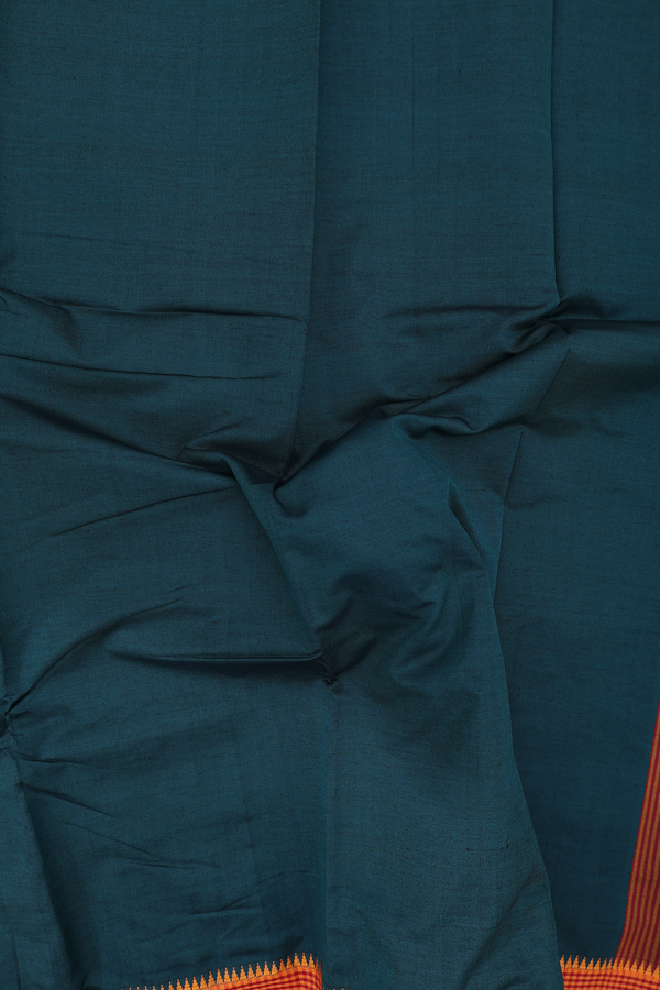 Dharwad Cotton Saree In Forest Green With Checks Border