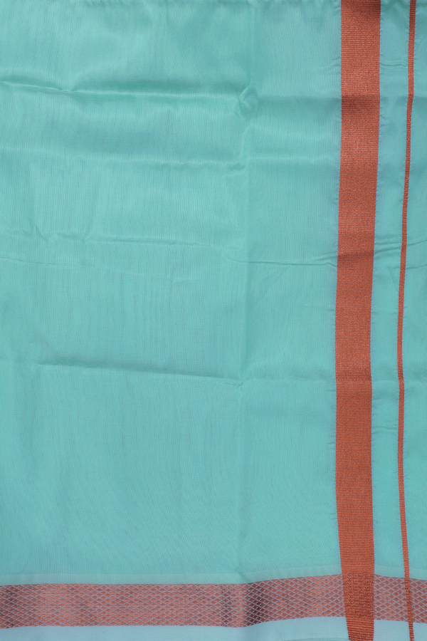 Regular Collar Turkish Blue Art Silk Shirt With Velcro Dhoti Set