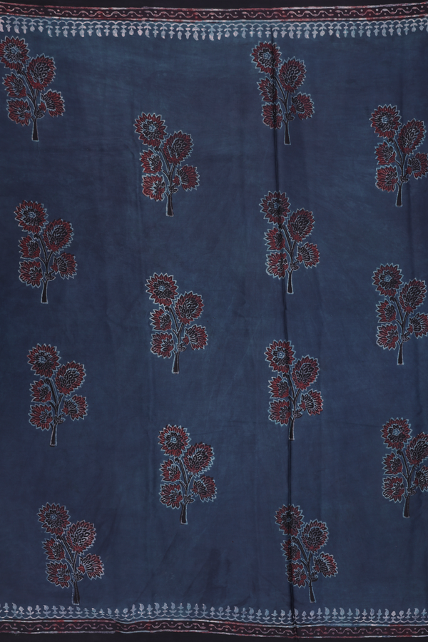 Modal Silk Saree In Prussian Blue With Floral Design