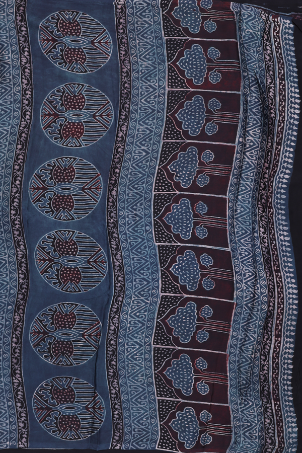 Modal Silk Saree In Prussian Blue With Floral Design