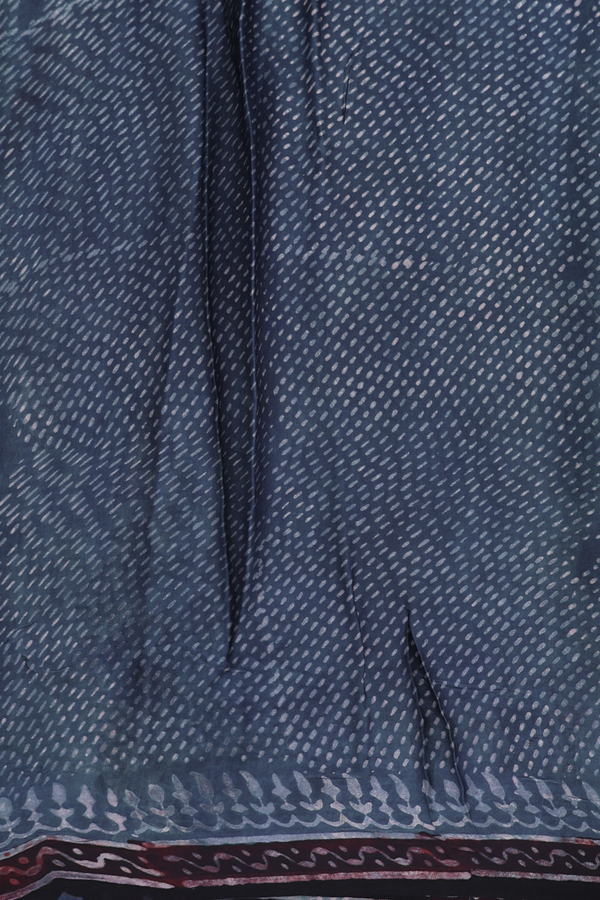 Modal Silk Saree In Prussian Blue With Floral Design