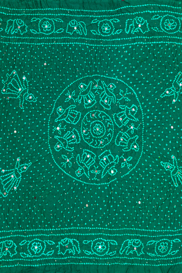 Bandhani Silk Saree In Pine Green With Tie And Dye Design