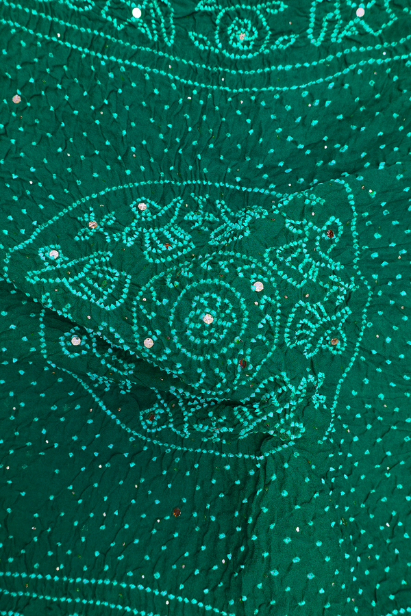 Bandhani Silk Saree In Pine Green With Tie And Dye Design