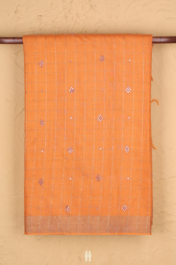Tussar Silk Saree In Orange With Checks Design