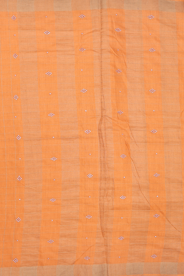 Tussar Silk Saree In Orange With Checks Design