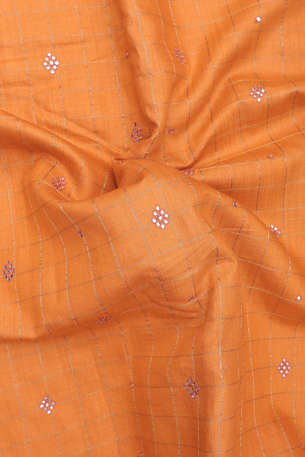 Tussar Silk Saree In Orange With Checks Design