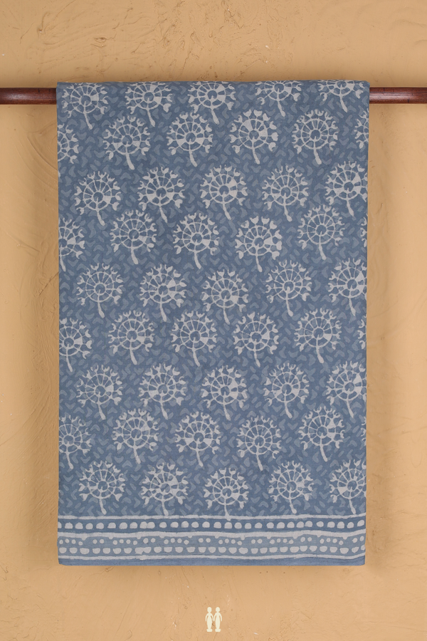 Jaipur Cotton Saree In Aegean Blue With Printed Design