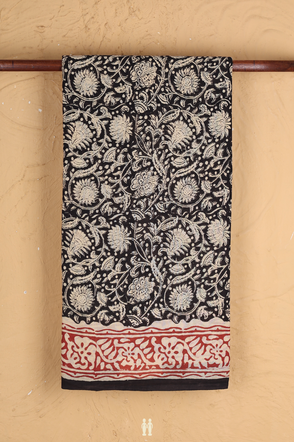 Jaipur Cotton Saree In Black With Floral Design