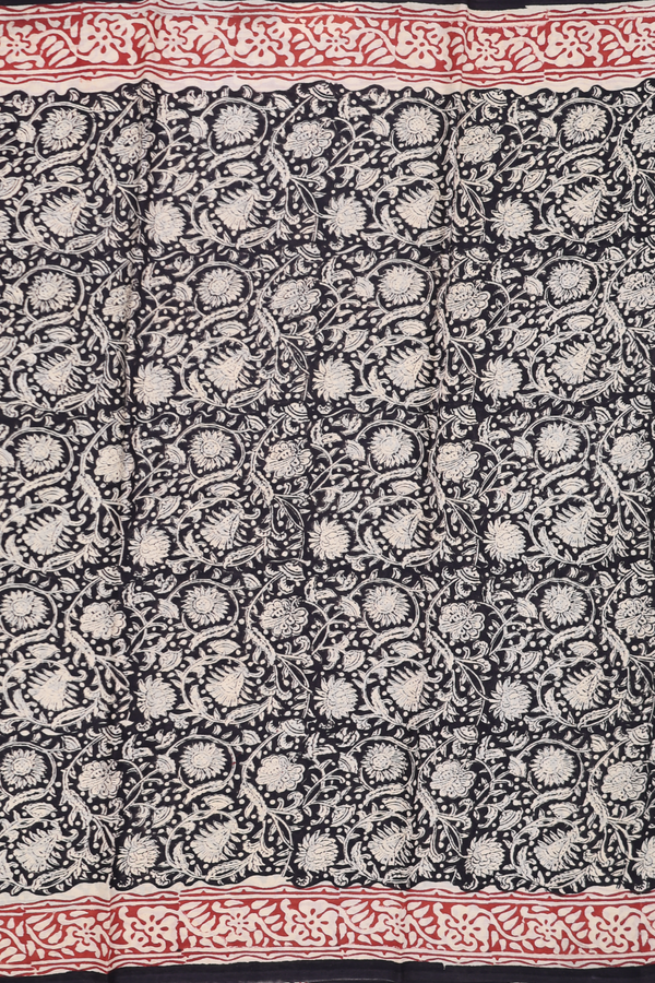 Jaipur Cotton Saree In Black With Floral Design