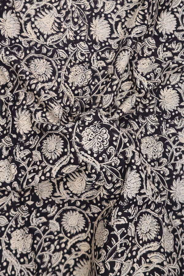 Jaipur Cotton Saree In Black With Floral Design