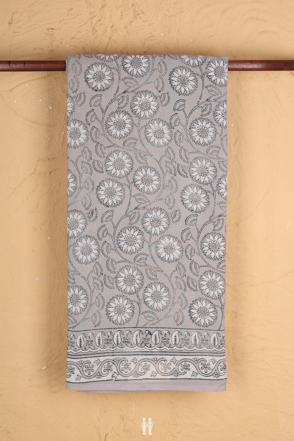 Jaipur Cotton Saree In Grey With Floral Design