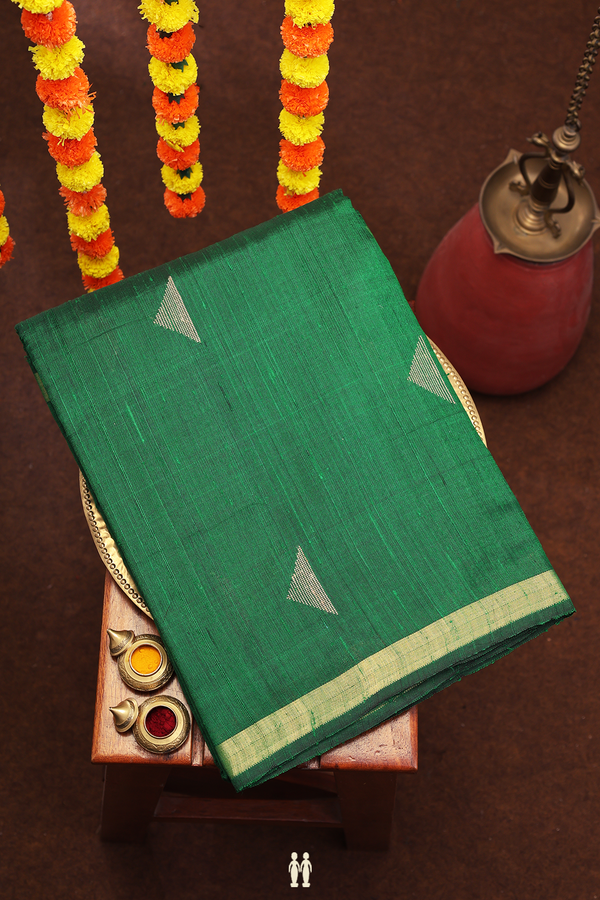 Jute Saree In Forest Green With Threadwork Buttas