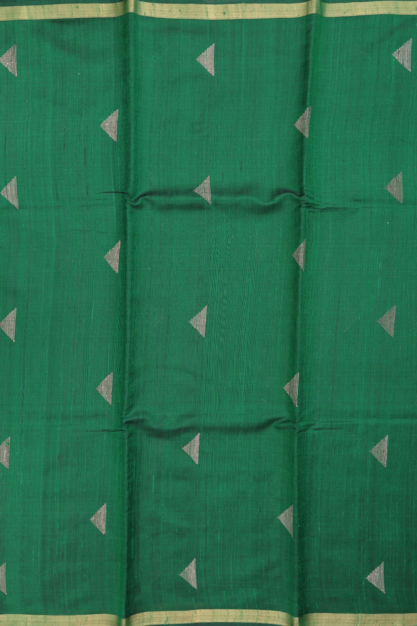 Jute Saree In Forest Green With Threadwork Buttas