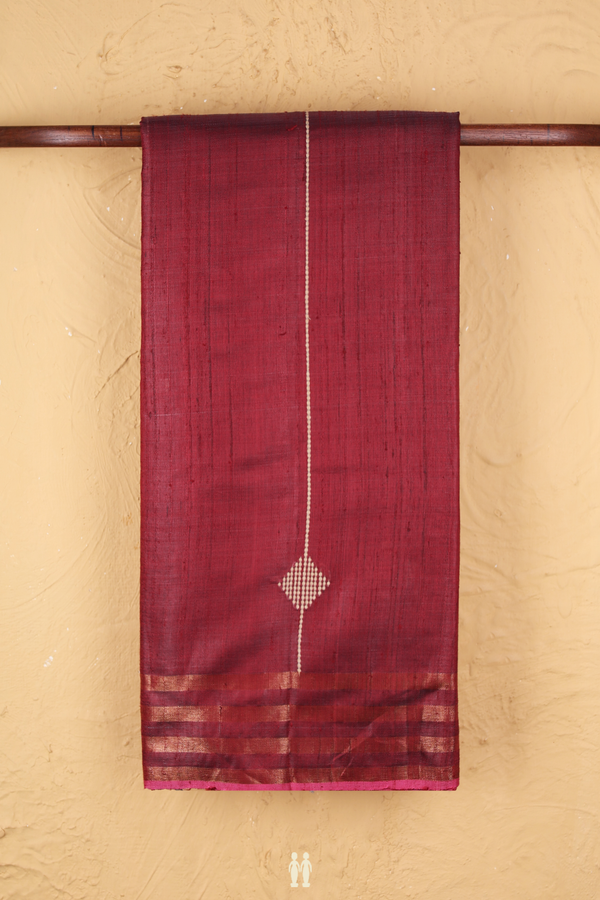 Jute Saree In Maroon With Threadwork Design