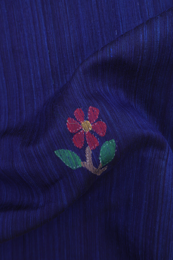 Jute Saree In Oxford Blue With Floral Motifs