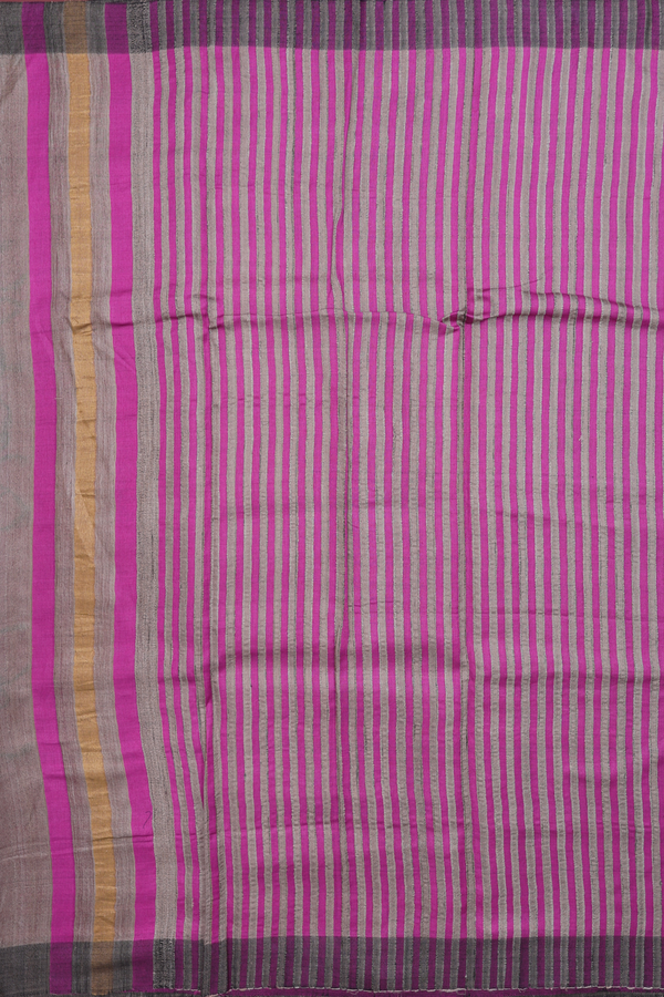 Jute Saree In Plain Brown With Contrast Border