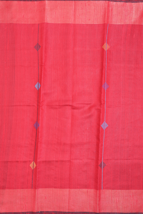 Jute Saree In Red With Threadwork Design