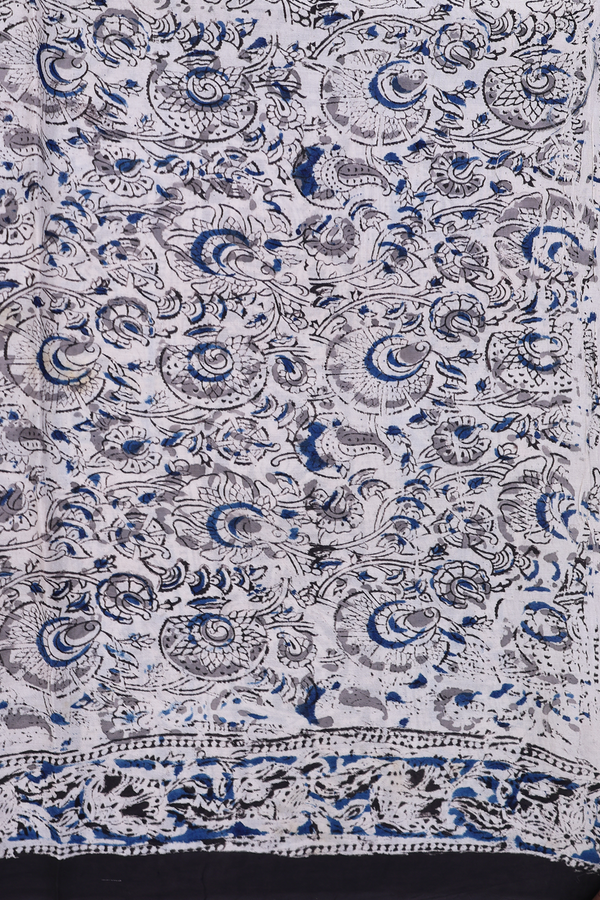 Kalamkari Cotton Saree In Black With Printed Design