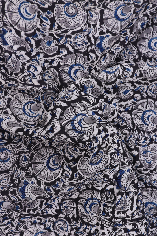 Kalamkari Cotton Saree In Black With Printed Design