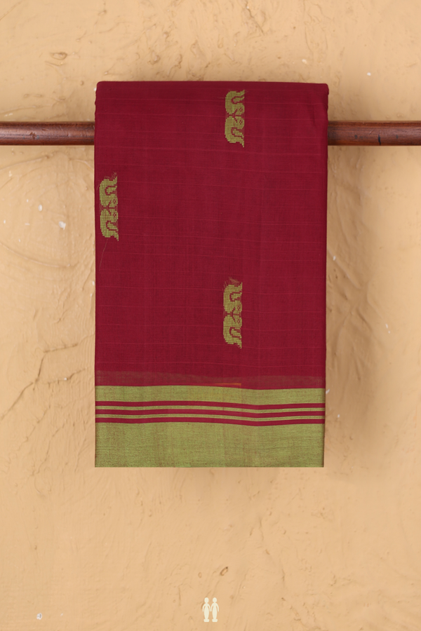 Kanchi Cotton Saree In Burgundy Red With Threadwork Buttas