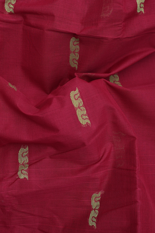 Kanchi Cotton Saree In Burgundy Red With Threadwork Buttas