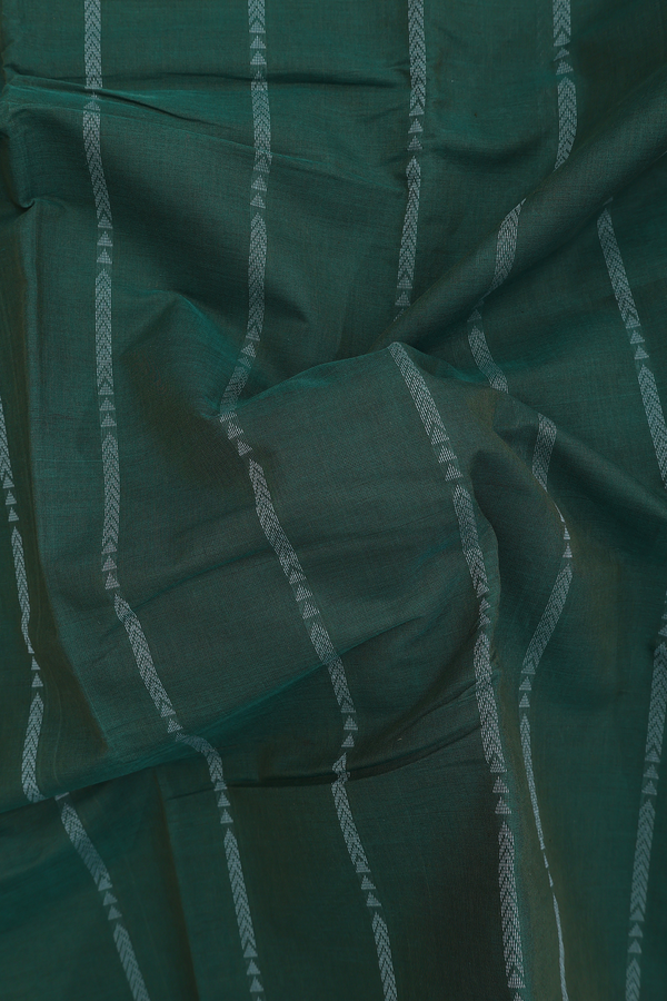 Kanchi Cotton Saree In Emerald Green With Stripes Design