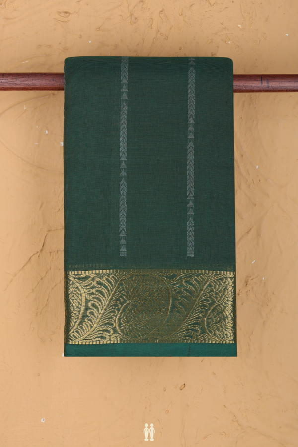 Kanchi Cotton Saree In Emerald Green With Stripes Design