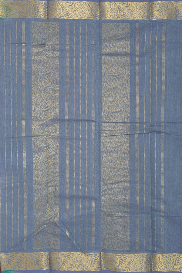 Kanchi Cotton Saree In Emerald Green With Stripes Design
