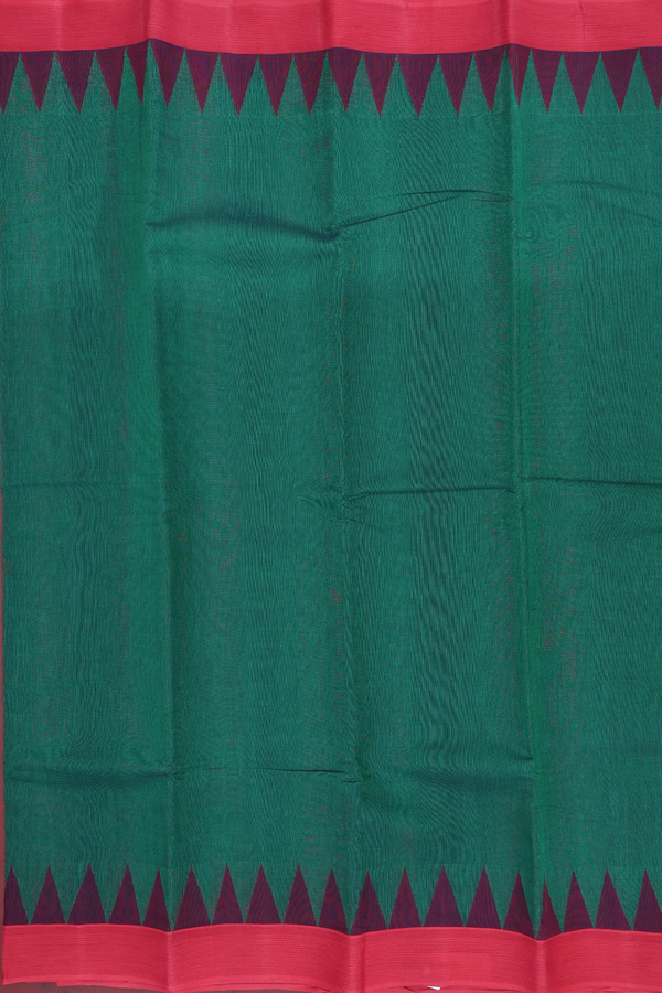 Kanchi Cotton Saree In Forest Green With Contrast Border