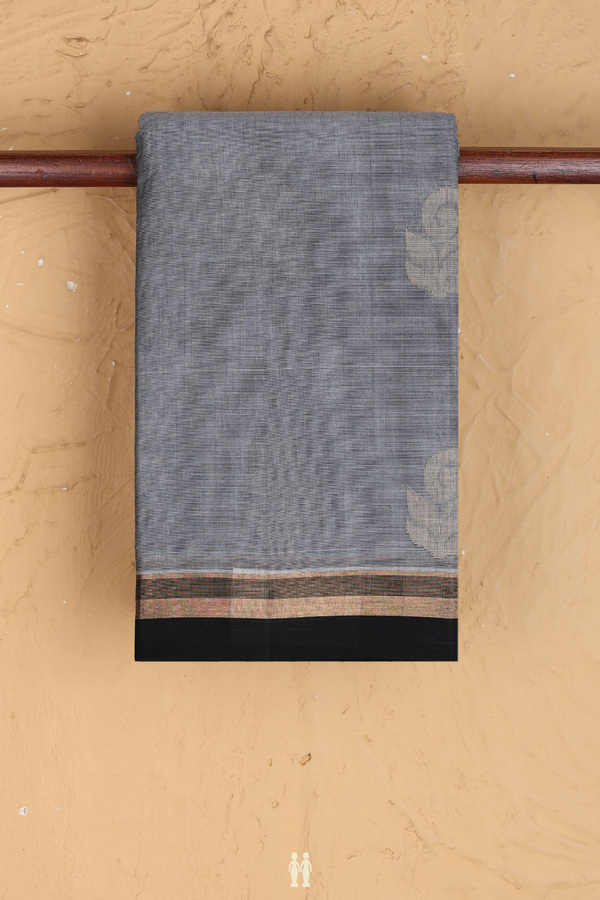 Kanchi Cotton Saree In Grey With Threadwork Motifs