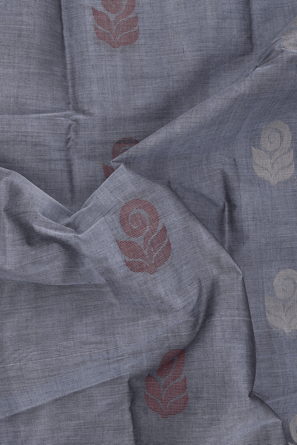 Kanchi Cotton Saree In Grey With Threadwork Motifs