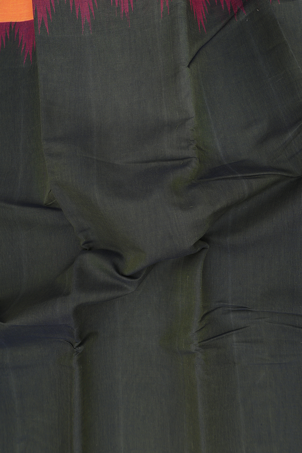 Kanchi Cotton Saree In Olive Green With Temple Border