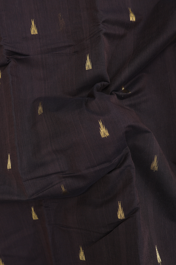 Kanchi Cotton Saree In Oxford Brown With Temple Buttas