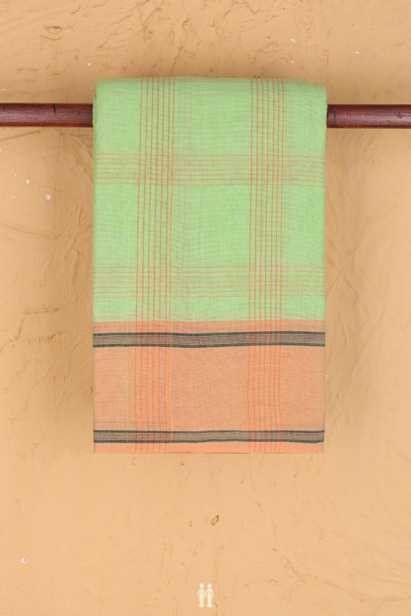 Kanchi Cotton Saree In Pastel Green With Checks Design