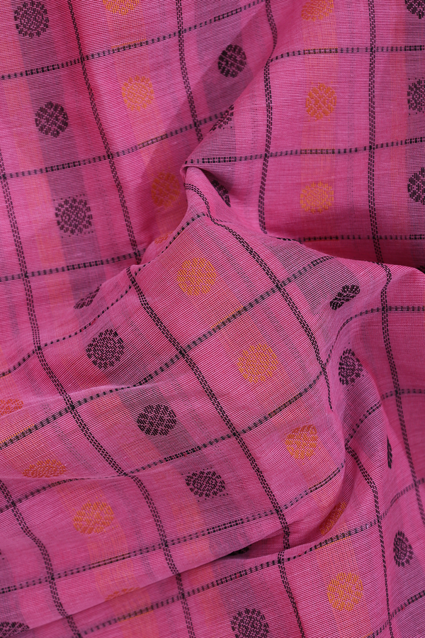 Kanchi Cotton Saree In Pink With Checks Design