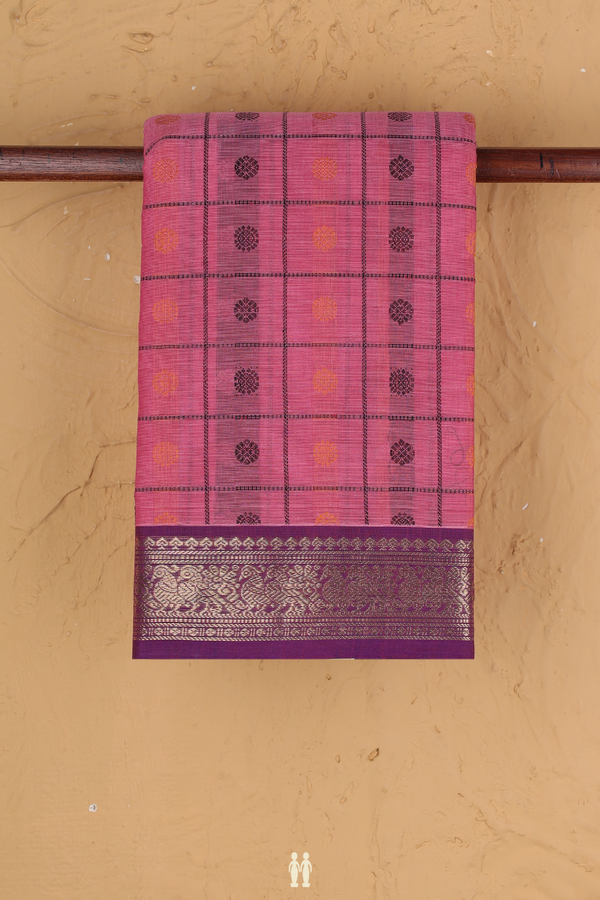 Kanchi Cotton Saree In Pink With Checks Design