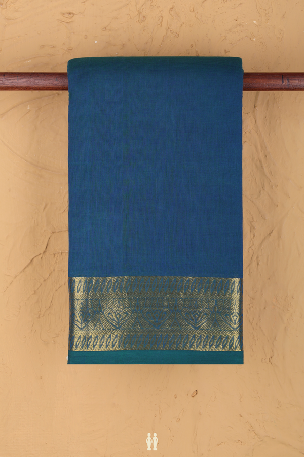 Kanchi Cotton Saree In Plain Teal Blue Zari Border
