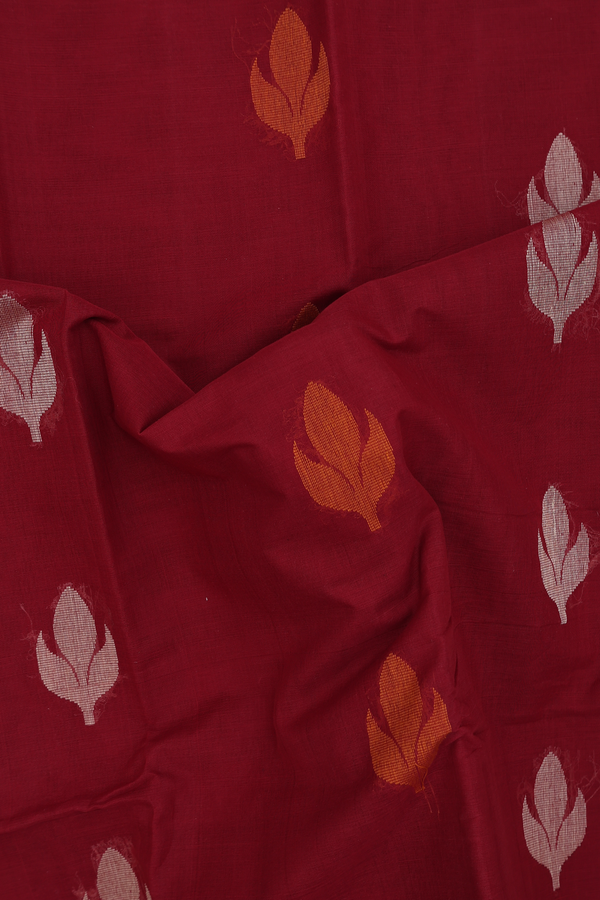 Kanchi Cotton Saree In Red With Threadwork Motifs