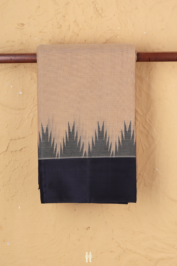 Kanchi Cotton Saree In Tan Brown With Contrast Silk Border