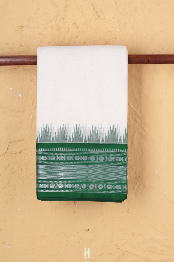 Kanchi Cotton Saree In White With Contrast Silk Border