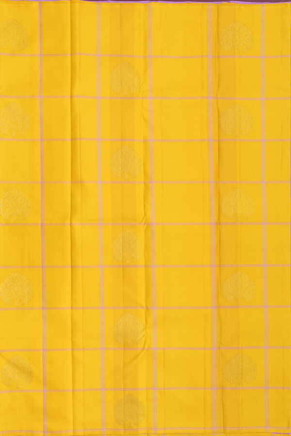 Kanchipuram Silk Saree Honey Yellow Along Checks With Motifs