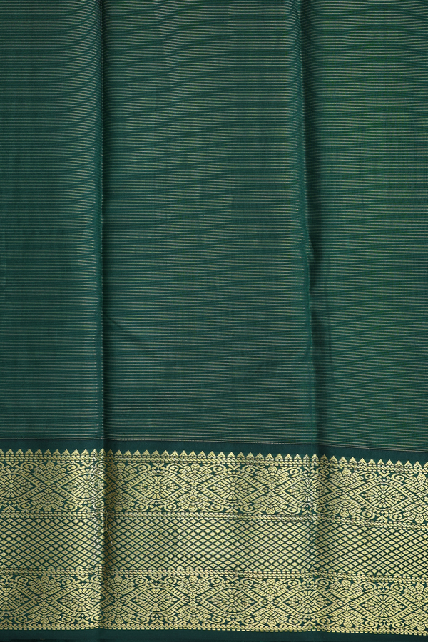 Kanchipuram Silk Saree In Beige With Stripes Design