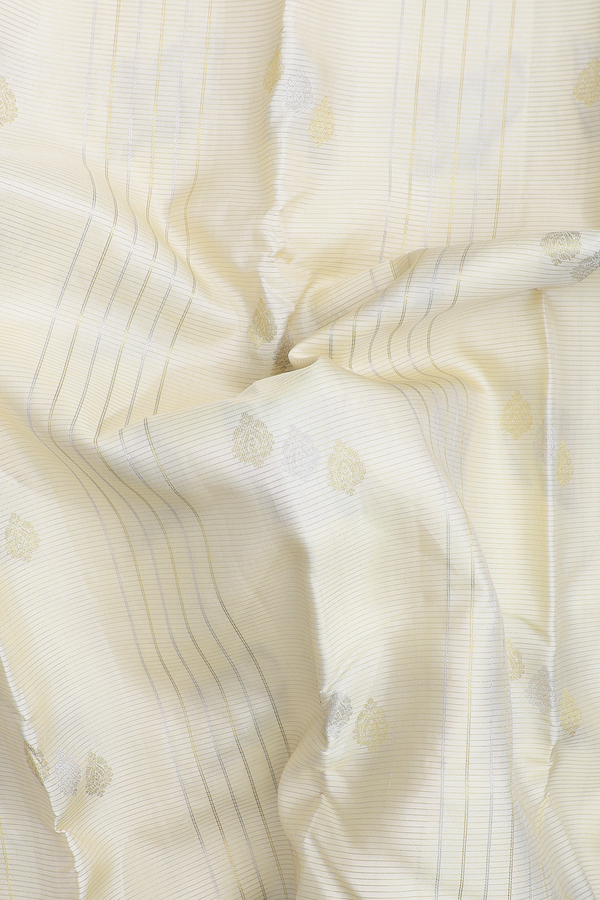 Kanchipuram Silk Saree In Beige With Stripes Design