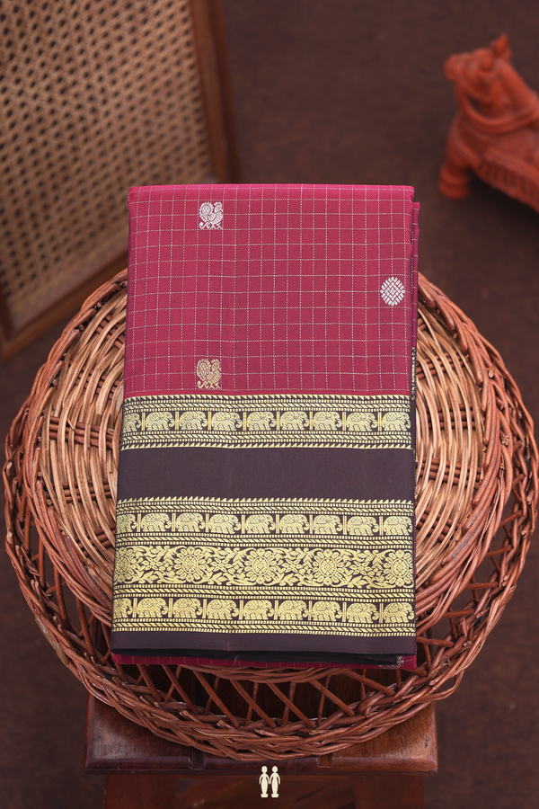 Kanchipuram Silk Saree In Berry Purple With Checks Design