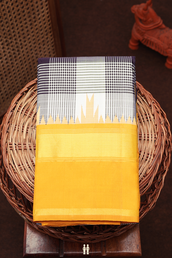 Kanchipuram Silk Saree In Black And White With Checks Design
