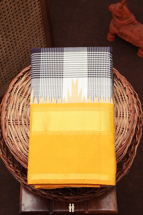 Kanchipuram Silk Saree In Black And White With Checks Design