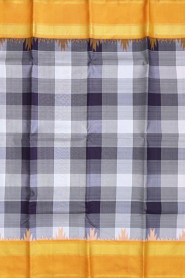 Kanchipuram Silk Saree In Black And White With Checks Design
